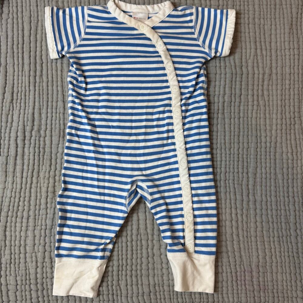 Hanna Andersson Blue White Stripe Romper Organic Kimono Snap 3-6 Months Baby Boy